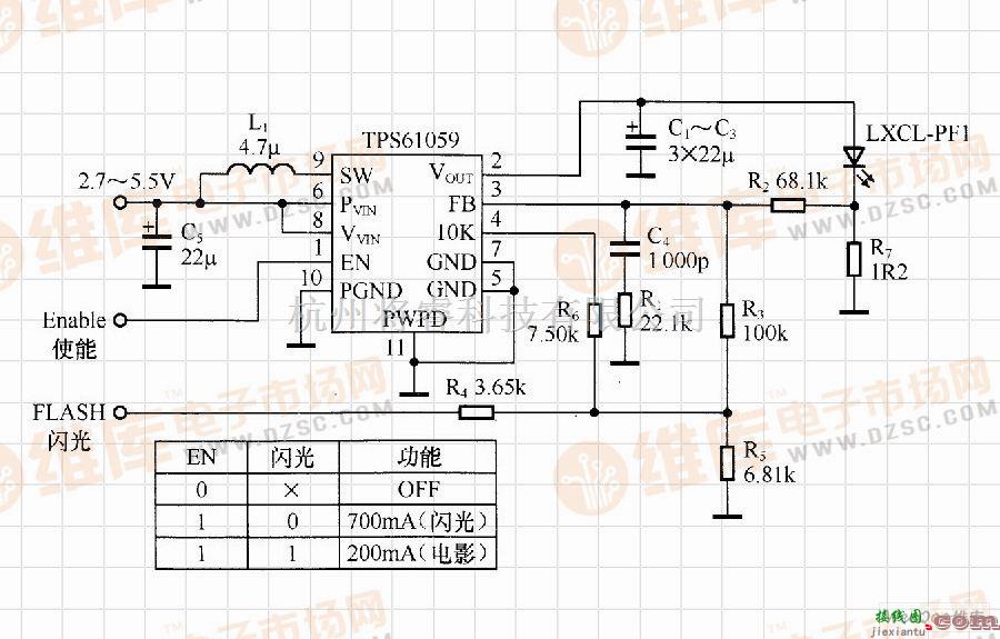 LED电路中的TPS61059的LED照相闪光灯/电影照明灯驱动电路  第1张