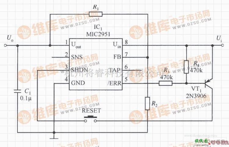 稳压电源中的MIC2951构成的一旦有出错信号就能及时关断输出的稳压电源电路  第1张