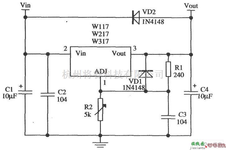 电源电路中的由W317L／W317M／W317构成的加保护二极管的标准应用电路  第1张