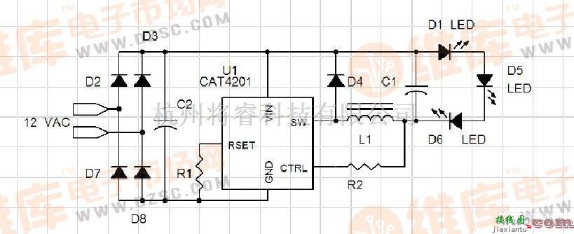 LED电路中的基于CAT4201的1W-3W DC-DC LED电路图  第1张