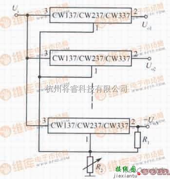 稳压电源中的基于CW137/CW237/CW337构成的多路集中控制可调集成稳压电源电路  第1张