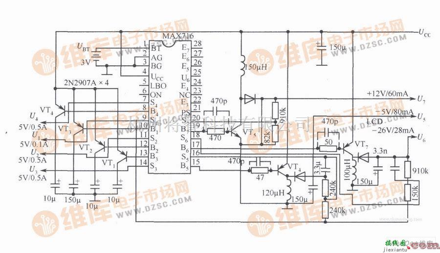 电源电路中的由MAX716构成的微处理器电源电路  第1张