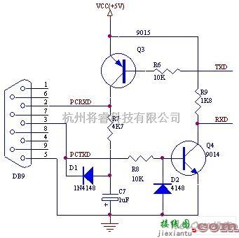 接口电路中的三极管组成的RS232接口电路图  第1张