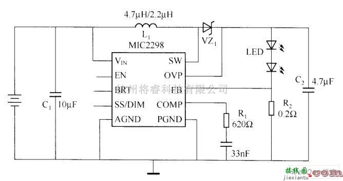 LED电路中的MIC2298 驱动LED电路图  第1张