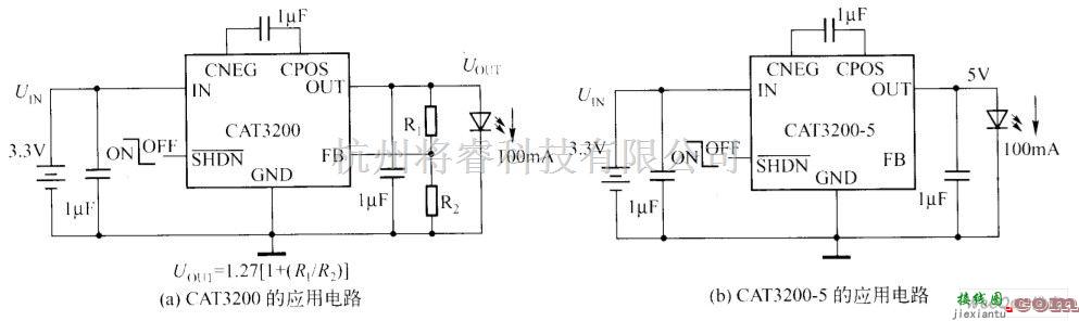 LED电路中的CAT3200/CAT3200-5驱动白光电路图  第1张