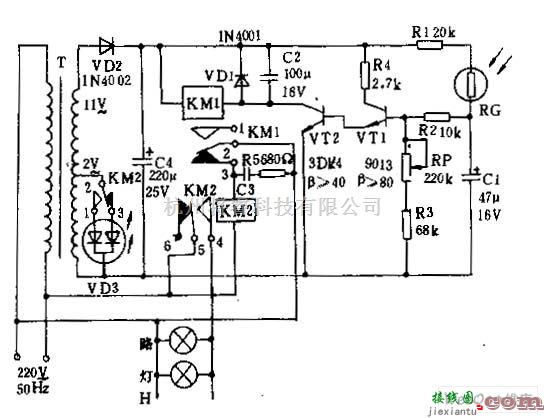 灯光控制中的光控路灯自动控制器电路图  第1张