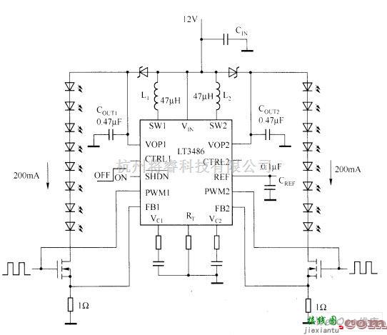 LED电路中的采用LT3486的汽车LED驱动器电路图  第1张