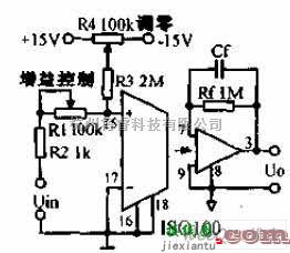 增益可调放大中的增益可调的测试设备隔离放大器电路图  第1张