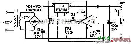 开关稳压电源中的用BTS412设计的开关稳压电源电路图  第1张