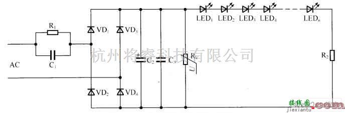 LED电路中的采用压敏电阻的电容降压LED驱动电路图  第1张