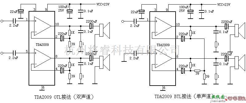 电子管功放中的TDA2009单声道及双声道伴音功放电路图  第1张