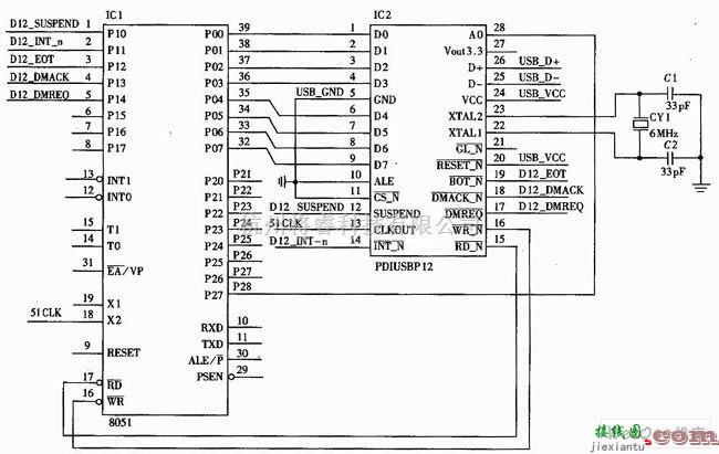 接口电路中的PDIUSBD12芯片特点及与51单片机的接口电路图  第1张