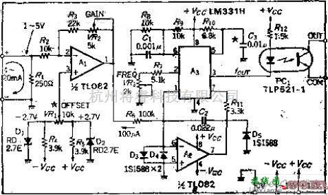 电流环放大中的把4~20MA转换成10KHZ的隔离式电流-频率转换电路图  第1张