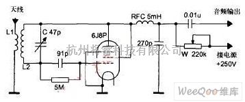 遥控接收中的电子管超再生式调频收音机电路图  第1张