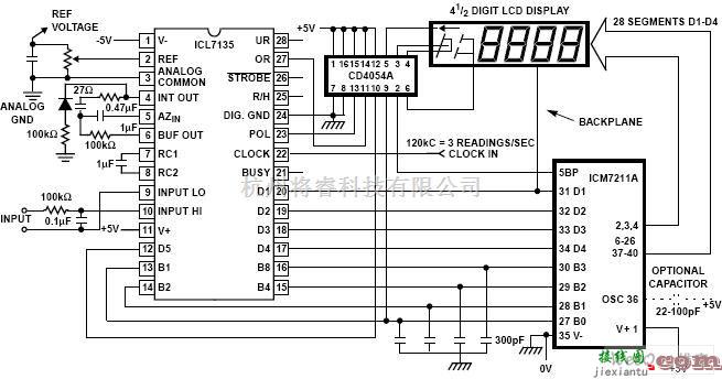 光电显示中的ICL7135驱动液晶显示器电路图  第1张