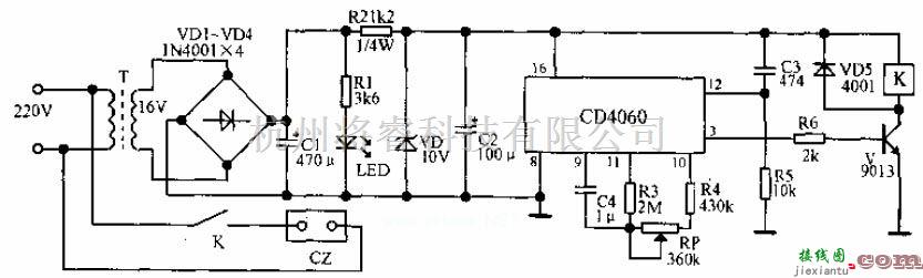 定时控制中的用CD4060制作时间控制器电路图  第1张