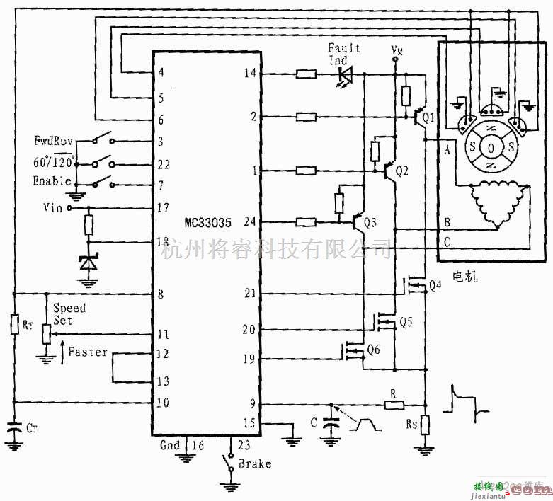 电机控制专区中的MC33035组成的三相六步电机控制电路图  第1张