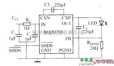 LED电路中的由电荷泵构成的白光LED电流控制电路图  第1张