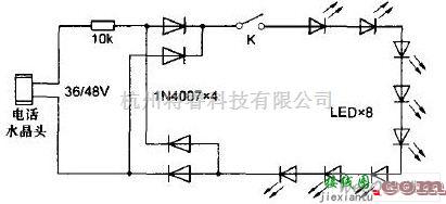 LED电路中的电话线供电LED灯电路图  第1张