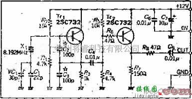 振荡电路中的不用电感L的无调节石英晶体振荡电路图  第1张