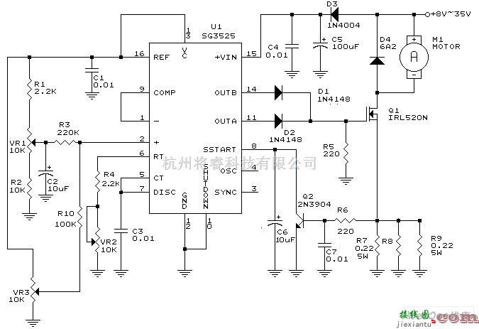 电机控制专区中的采用SG3525的直流电机驱动电路图  第1张