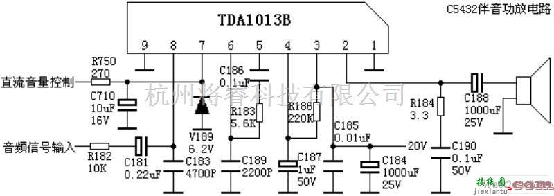 电子管功放中的TDA1013组成的伴音功放电路图  第1张