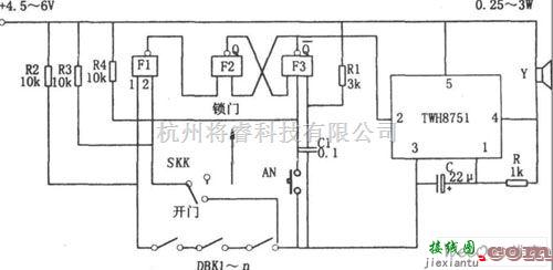 报警控制中的TWH8751组成的锁控防盗报警器电路图  第1张