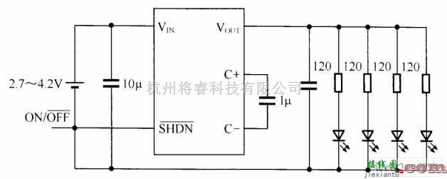 LED电路中的AAT3110电荷泵驱动的白光LED电路图  第2张