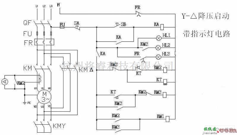 综合电路中的电动机星三角降压起动电路图  第1张