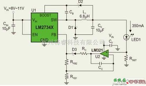 LED电路中的基于LM2734的LED恒流驱动电路图  第1张