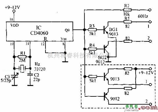 定时控制中的数字钟标准60HZ时基电路图  第1张