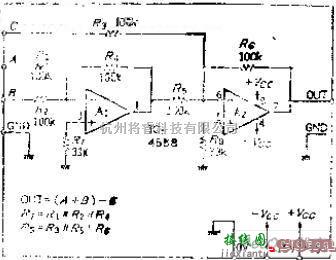 运算放大电路中的由输入端选择运算方式的加、减法运算电路图  第1张