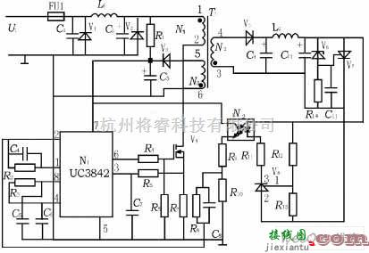 保护电路中的UC3842组成的带有过流过压保护的典型应用电路图  第1张