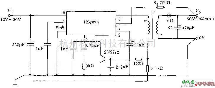 DC-DC中的采用HS7076构成升压DCDC变换器电路图  第1张