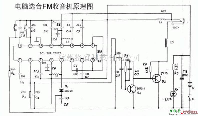 语音电路中的采用TDA70887的电脑选台调频(FM)收音机电路图  第1张