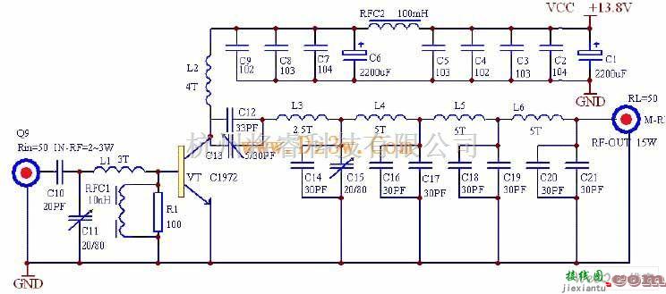 线性放大电路中的调频发身机主频功率放大器电路图  第1张