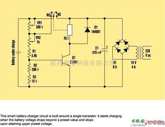 充电电路中的利用单晶体管构建智能的电池充电器电路图  第1张