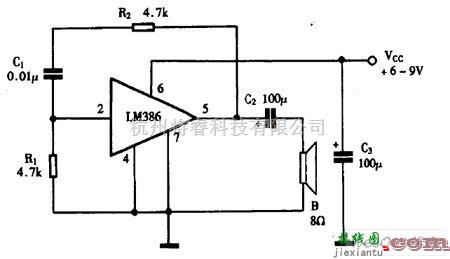 振荡电路中的巧用LM386作音频振荡器电路图  第1张