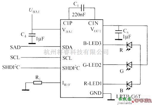 LED电路中的具备I2C控制接口的典型RGB LED驱动芯片应用电路图  第2张