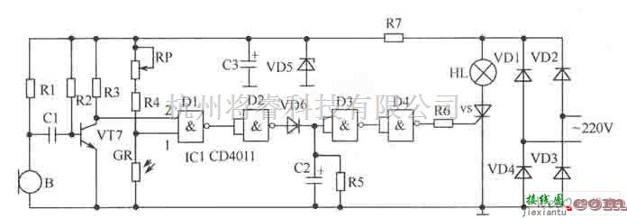 控制电路中的一种声光双控延迟节电照明灯电路图  第1张