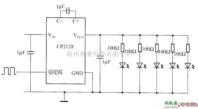 LED电路中的CP2128驱动白光LED电路图  第1张