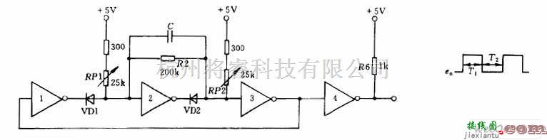 信号发生中的四个非门组成的,占空比可调的时钟信号电路图  第1张