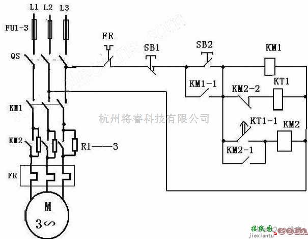 控制电路中的笼型电动机定子电阻降压启动控制电路图  第1张