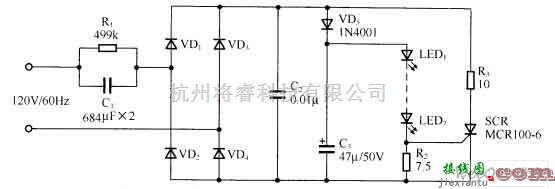 LED电路中的采用可控硅的电容降压LED驱动电路图  第1张