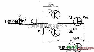耦合隔离放大中的改进型双电源光电耦合上管驱动电路图  第1张