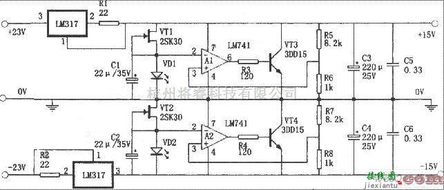 恒流源中的LM317构成的恒流并联稳压电源电路图  第1张