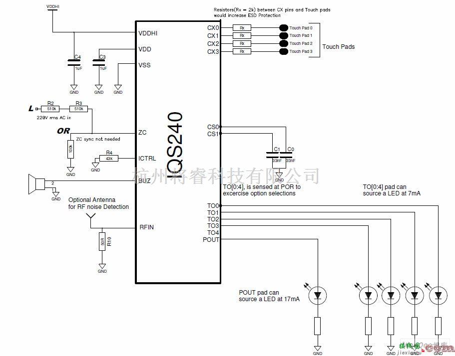 开关电路中的IQS2404键触摸感应开关电路图  第1张