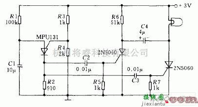 光电产生中的采用晶闸管的简易闪烁灯电路图  第1张