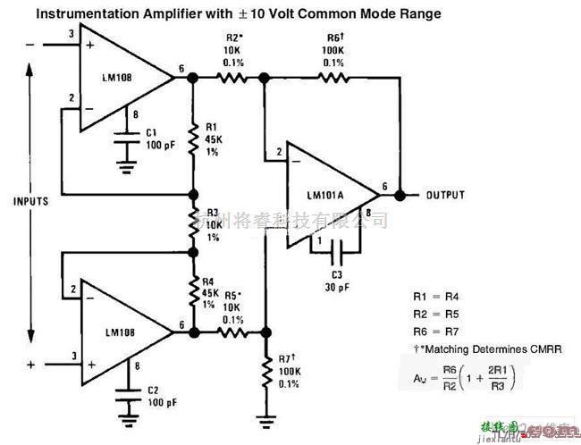 仪表放大器电路中的共模信号输入的仪表放大器电路图  第1张