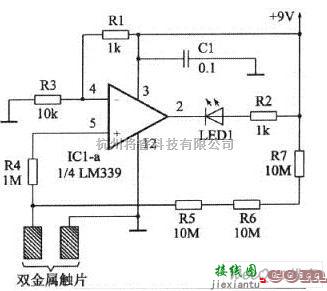 开关电路中的双触片电阻桥触摸开关电路图  第1张